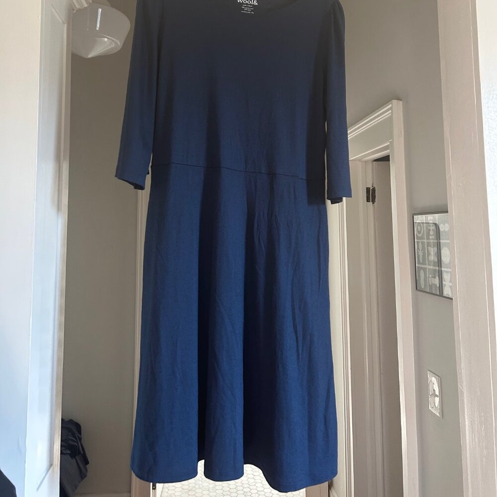 Wool& Renata Bell Sleeve Dress Size Large Marine Blue - Picture 5 of 6